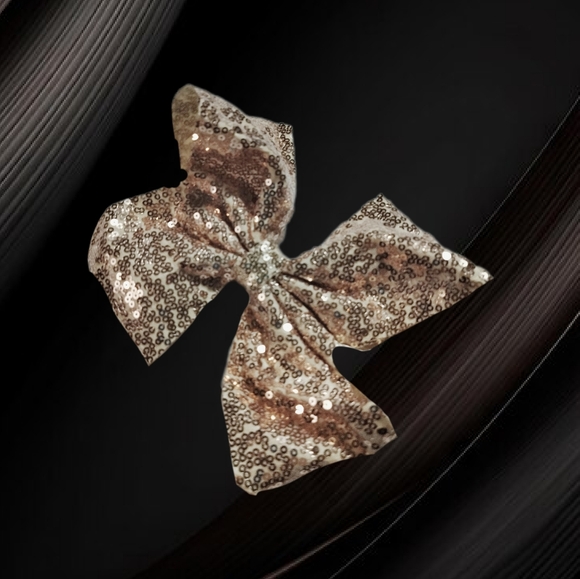 🌲10/$20. ~New Beige Sequin Hair Bow. 7" - Picture 3 of 6